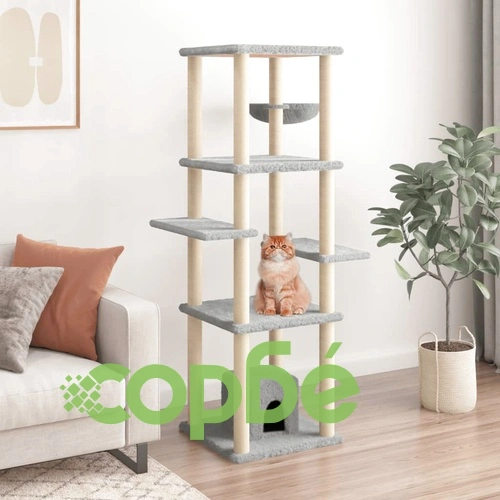 Котешко дърво със сизалени стълбове, светлосиво, 154 см ➤ топ цена ➤ sorbe.bg