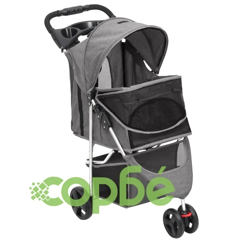 Сгъваема количка за кучета, сива, 80x46x98 см, Оксфорд плат ➤ топ цена ➤ sorbe.bg