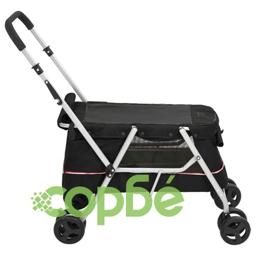 Сгъваема количка за кучета, черна, 100x49x96 см, ленен плат ➤ топ цена ➤ sorbe.bg