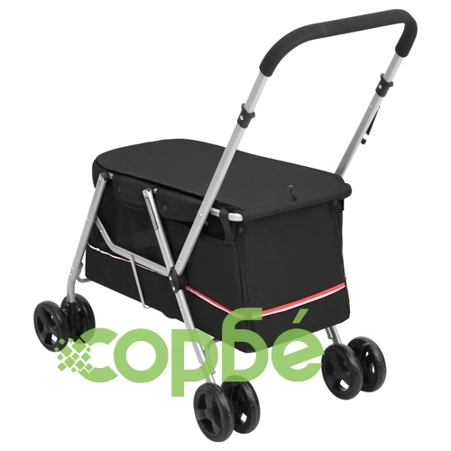 Сгъваема количка за кучета, черна, 100x49x96 см, ленен плат ➤ топ цена ➤ sorbe.bg