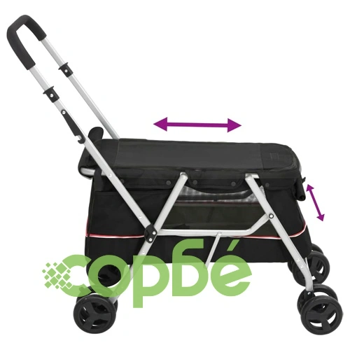 Сгъваема количка за кучета, черна, 100x49x96 см, ленен плат ➤ топ цена ➤ sorbe.bg