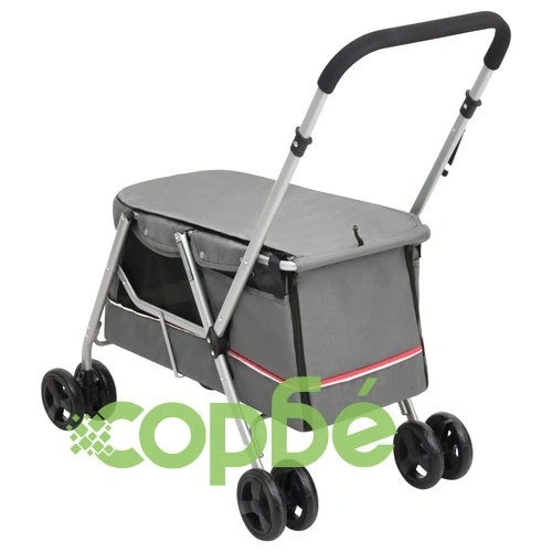 Сгъваема количка за кучета, сива, 100x49x96 см, ленен плат ➤ топ цена ➤ sorbe.bg