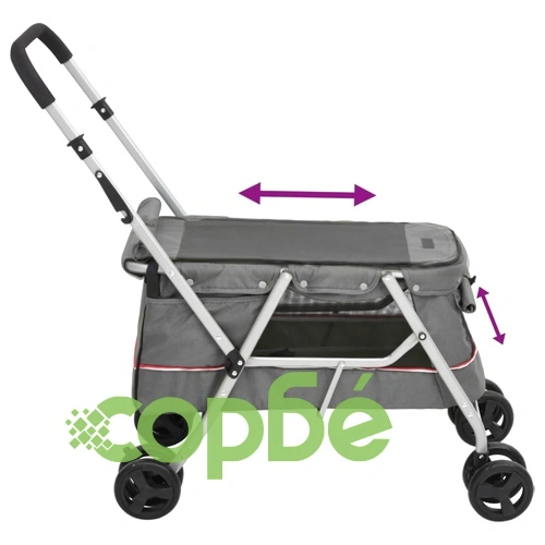 Сгъваема количка за кучета, сива, 100x49x96 см, ленен плат ➤ топ цена ➤ sorbe.bg