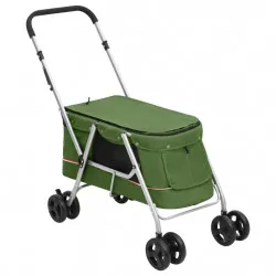 Сгъваема количка за кучета, зелена, 100x49x96 см, ленен плат