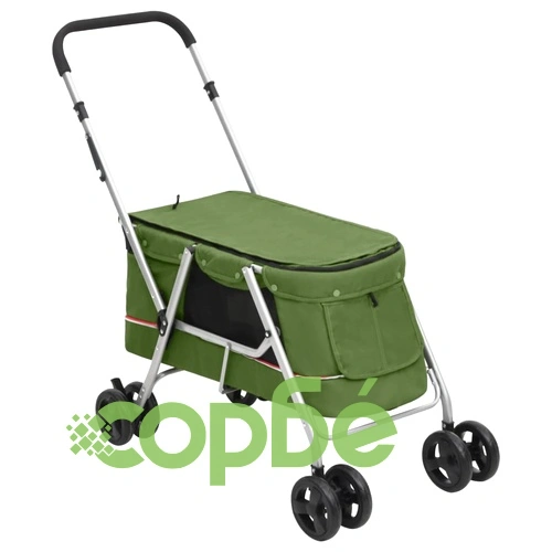 Сгъваема количка за кучета, зелена, 100x49x96 см, ленен плат ➤ топ цена ➤ sorbe.bg