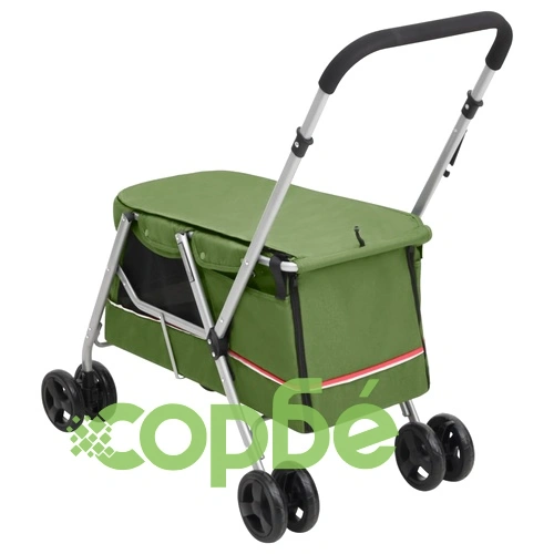 Сгъваема количка за кучета, зелена, 100x49x96 см, ленен плат ➤ топ цена ➤ sorbe.bg
