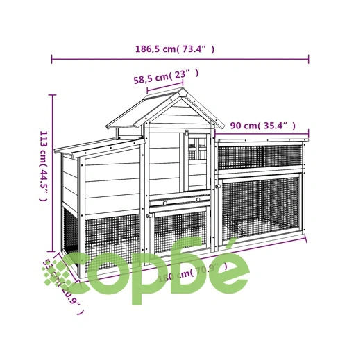 Кокошарник мока 186,5x58,5x113 см бор масив ➤ топ цена ➤ sorbe.bg