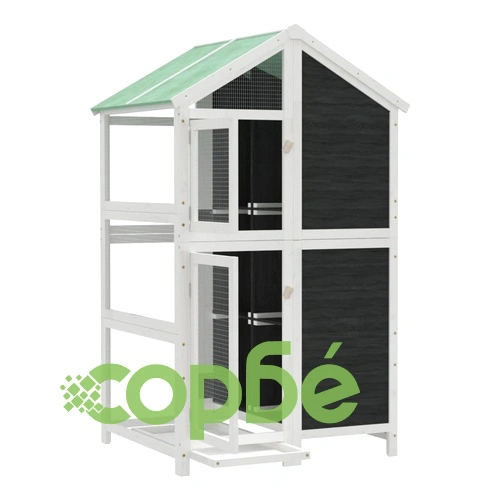 Къщичка за птици сива 97x81x152 см масивна чамова дървесина ➤ топ цена ➤ sorbe.bg