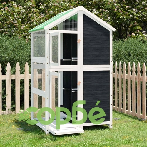 Къщичка за птици сива 97x81x152 см масивна чамова дървесина ➤ топ цена ➤ sorbe.bg