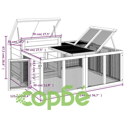 Клетка за зайци кафява 144x123x67,5 см борово дърво масив ➤ топ цена ➤ sorbe.bg
