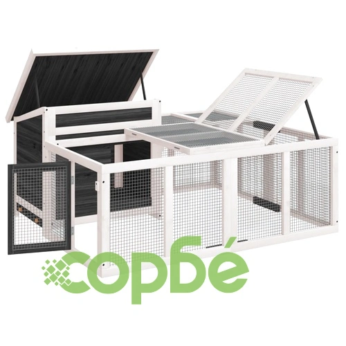 Клетка за зайци сива 144x123x67,5 см борово дърво масив ➤ топ цена ➤ sorbe.bg