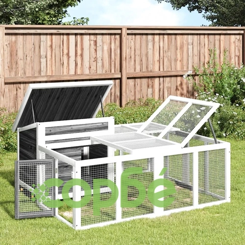 Клетка за зайци сива 144x123x67,5 см борово дърво масив ➤ топ цена ➤ sorbe.bg