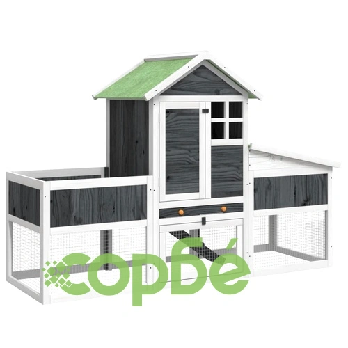 Клетка за зайци сива 170x63x113 см борово дърво масив ➤ топ цена ➤ sorbe.bg