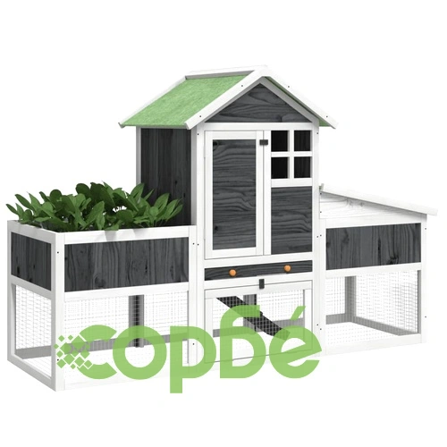 Клетка за зайци сива 170x63x113 см борово дърво масив ➤ топ цена ➤ sorbe.bg