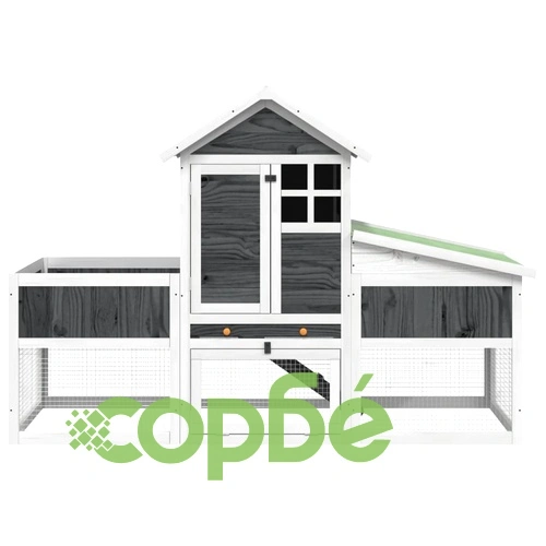 Клетка за зайци сива 170x63x113 см борово дърво масив ➤ топ цена ➤ sorbe.bg