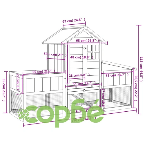 Клетка за зайци сива 170x63x113 см борово дърво масив ➤ топ цена ➤ sorbe.bg