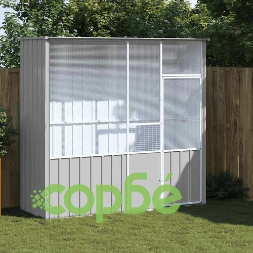 Клетка за птици, сива, 215x78x200 см, поцинкована стомана ➤ топ цена ➤ sorbe.bg