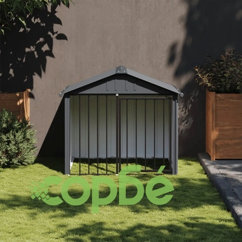 Къща за куче с покрив черна 117x103x102 см поцинкована стомана ➤ топ цена ➤ sorbe.bg