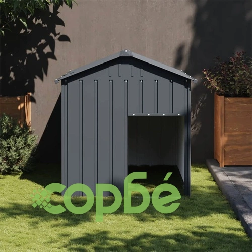 Кучешка къща с покрив, антрацит, 117x153x123 см, стомана ➤ топ цена ➤ sorbe.bg