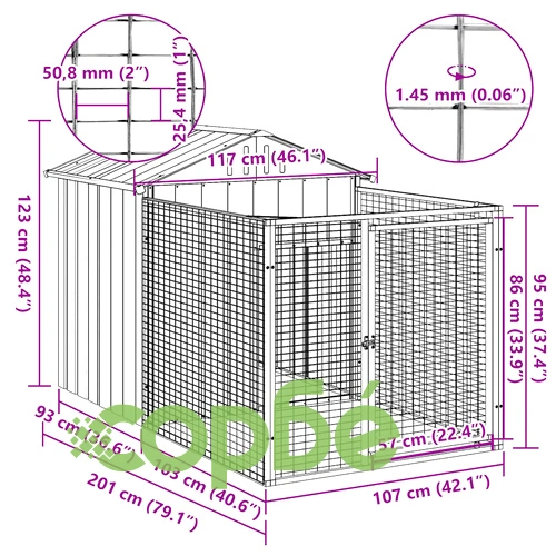 Кучешка къща с волиера, антрацит, 117x201x123 см, стомана ➤ топ цена ➤ sorbe.bg