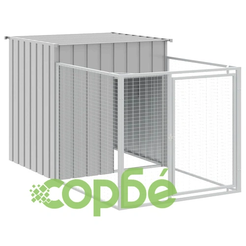 Кучешка къща със заграждение 110x201x110 см поцинкована стомана ➤ топ цена ➤ sorbe.bg