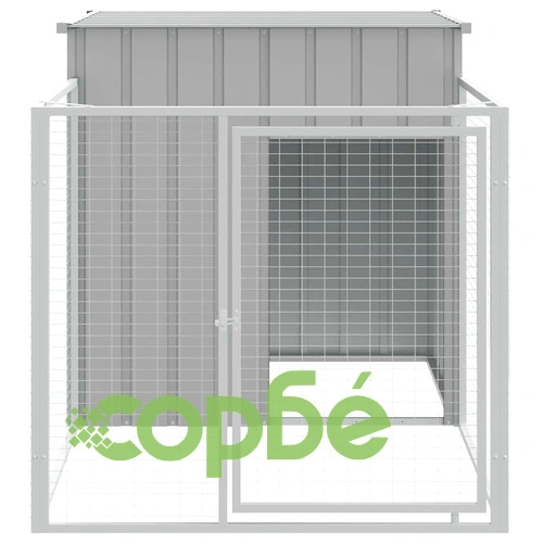 Кучешка къща със заграждение 110x201x110 см поцинкована стомана ➤ топ цена ➤ sorbe.bg