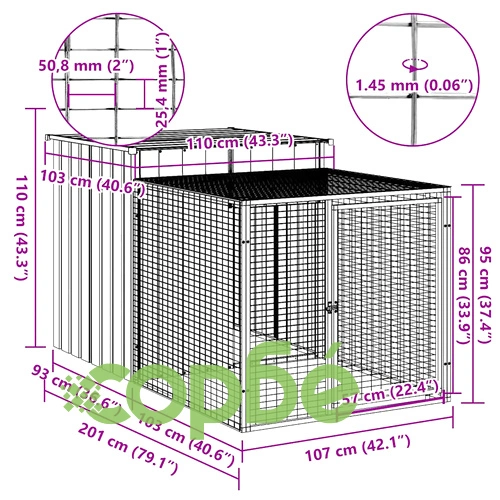 Клетка за пилета с волиера, 110x201x110 см, поцинкована стомана ➤ топ цена ➤ sorbe.bg