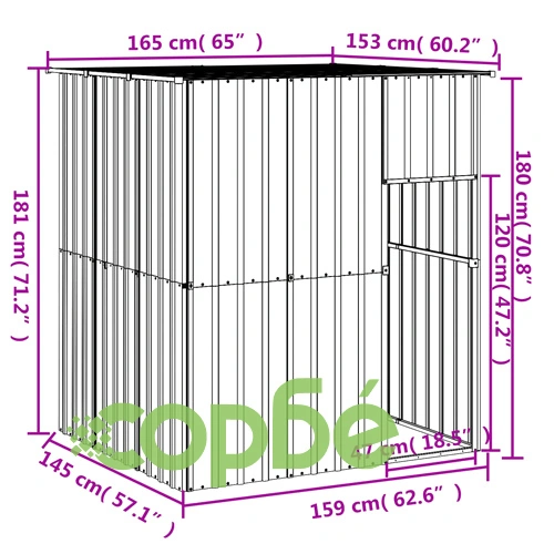 Кучешка къща с покрив, антрацит, 165x153x181 см, стомана ➤ топ цена ➤ sorbe.bg