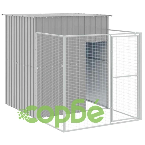 Кучешка къща със заграждение 165x251x181 см поцинкована стомана ➤ топ цена ➤ sorbe.bg
