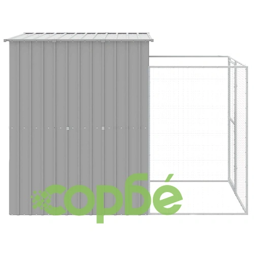 Кучешка къща със заграждение 165x251x181 см поцинкована стомана ➤ топ цена ➤ sorbe.bg