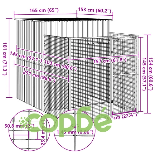 Кучешка къща със заграждение 165x251x181 см поцинкована стомана ➤ топ цена ➤ sorbe.bg