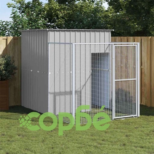 Кучешка къща със заграждение 165x251x181 см поцинкована стомана ➤ топ цена ➤ sorbe.bg