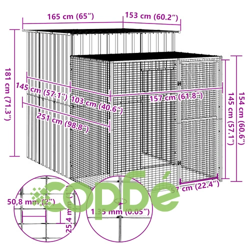 Клетка за пилета с волиера, светлосива, 165x251x181 см, стомана ➤ топ цена ➤ sorbe.bg