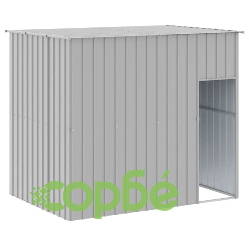 Кучешка къща с покрив, светлосива, 214x153x181 см, стомана ➤ топ цена ➤ sorbe.bg