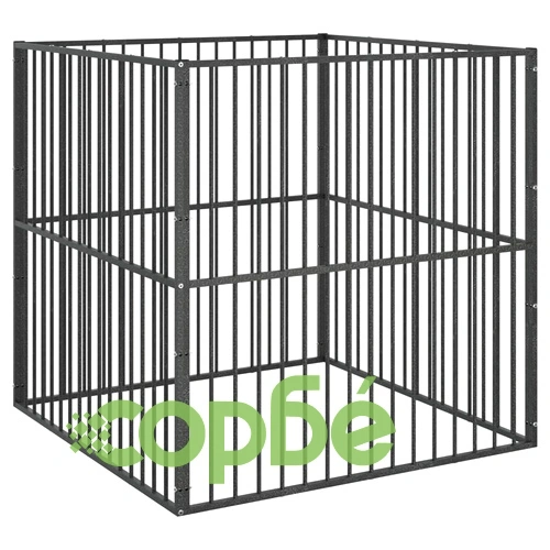 Кошара за кучета с 4 панела, черна, поцинкована стомана ➤ топ цена ➤ sorbe.bg