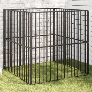 Кошара за кучета с 4 панела, черна, поцинкована стомана