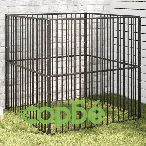 Кошара за кучета с 4 панела, черна, поцинкована стомана ➤ топ цена ➤ sorbe.bg