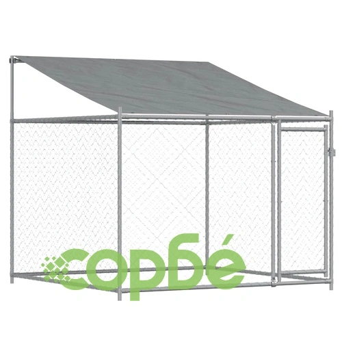 Кучешка клетка с покрив и врата сив 2x2x2 м поцинкована стомана ➤ топ цена ➤ sorbe.bg