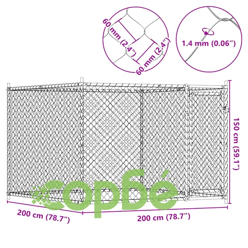Кучешка клетка с врата сива 2x2x1,5 м поцинкована стомана ➤ топ цена ➤ sorbe.bg