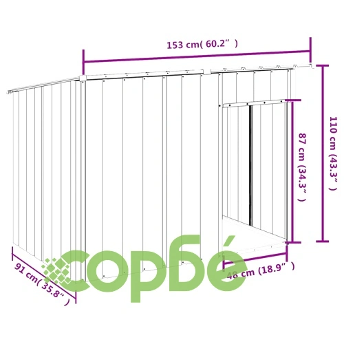Кучешка къща с покрив, антрацит, 153x91x110 см, стомана ➤ топ цена ➤ sorbe.bg