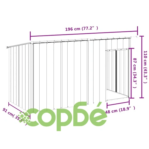 Кучешка къща с покрив, антрацит, 196x91x110 см, стомана ➤ топ цена ➤ sorbe.bg