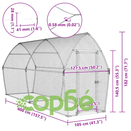 Клетка за пилета сребриста 400x105x182 см поцинкована стомана ➤ топ цена ➤ sorbe.bg