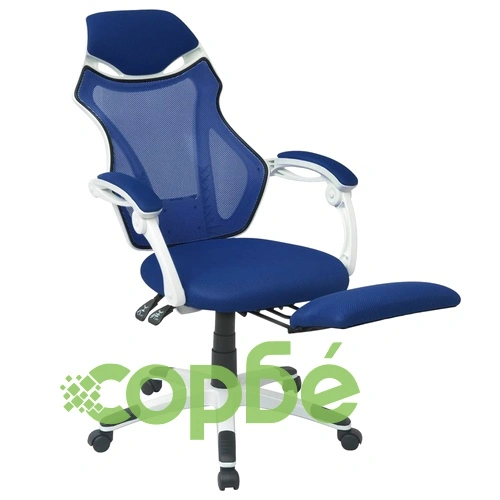 Офис стол, накланящ се, подложка за крака, плат, бяло и синьо ➤ топ цена ➤ sorbe.bg