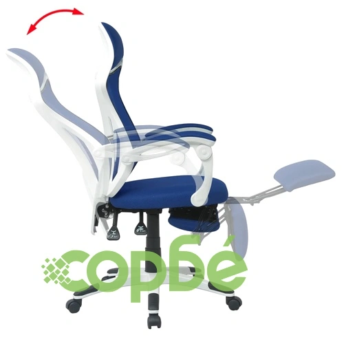 Офис стол, накланящ се, подложка за крака, плат, бяло и синьо ➤ топ цена ➤ sorbe.bg