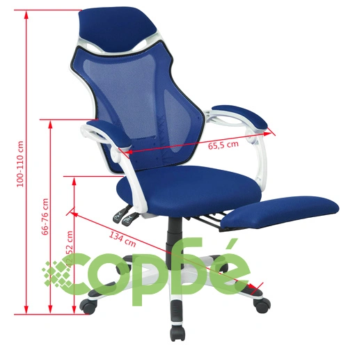 Офис стол, накланящ се, подложка за крака, плат, бяло и синьо ➤ топ цена ➤ sorbe.bg