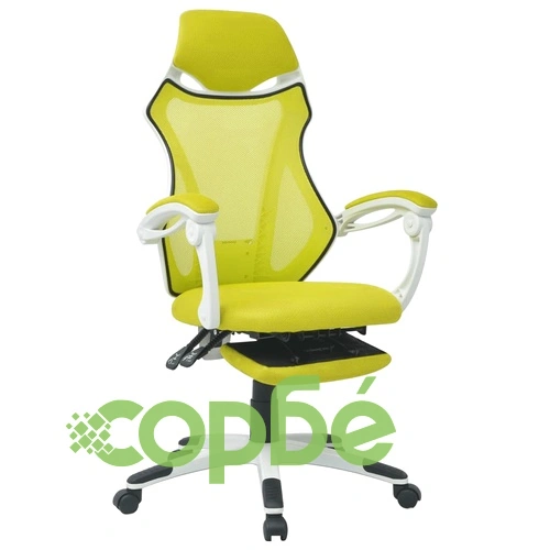 Офис стол, накланящ се, подложка за крака, плат, бяло и зелено ➤ топ цена ➤ sorbe.bg