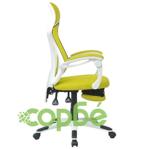 Офис стол, накланящ се, подложка за крака, плат, бяло и зелено ➤ топ цена ➤ sorbe.bg