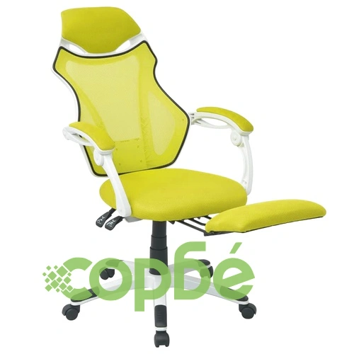 Офис стол, накланящ се, подложка за крака, плат, бяло и зелено ➤ топ цена ➤ sorbe.bg