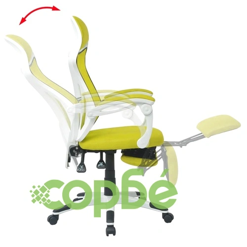 Офис стол, накланящ се, подложка за крака, плат, бяло и зелено ➤ топ цена ➤ sorbe.bg