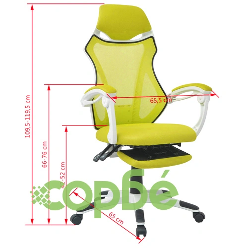 Офис стол, накланящ се, подложка за крака, плат, бяло и зелено ➤ топ цена ➤ sorbe.bg